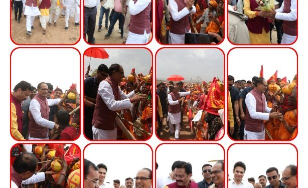 मुख्यमंत्री शिवराज सिंह चौहान का बंजारी हेलीपेड पर हुआ आत्मीय स्वागत