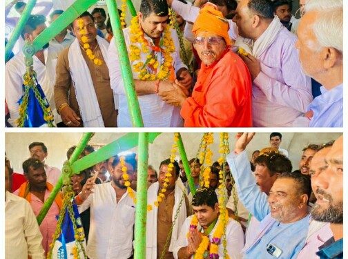 माँगरोल आहारखेड़ा चौराहा पर हुआ पं.सतपाल पलिया का तुलादान व भव्य स्वागत