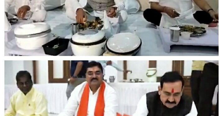भोपाल में मुख्यमंत्री निवास पर माननीय मुख्यमंत्री शिवराज सिंह चौहान और कैबिनेट सहयोगी व साथी मंत्रीगणों के परिवारजनों के साथ सहभोज में शामिल हुआ