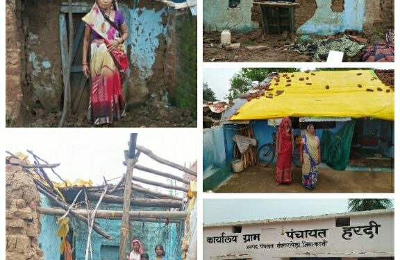 कोई तिरपाल तानकर तो कोई सामुदायिक भवन में काट रहे रातें  बारिश से उजड़े कई परिवारों के आशियानों,उमरियापान के समीप अमकुही गांव का मामला,पीड़ित मदद की लगा रहे गुहार,नही मिला पीएम आवास योजना का लाभ