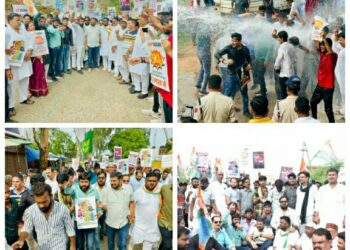कटनी जिले के रीठी में पटवारी परीक्षा घोटाले को लेकर युंका-एनएसयूआई का प्रदर्शन। पुलिस ने किया वाटर चार्ज।