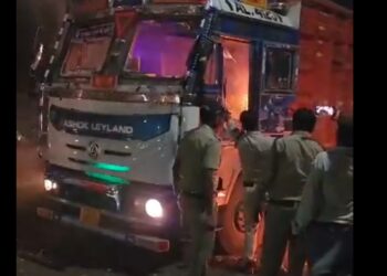 गाय को कुचला, गाय की मौत के बाद गुस्साए लोगों ने ट्रक में लगाई आग,