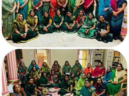 सावन सहित चौमास के पावन महीने के चलते श्री तारण तरण दिगम्बर जैन चैत्यालय जी में बहनों ने हरे वस्त्र धारण कर किये भजन ओर चौहर