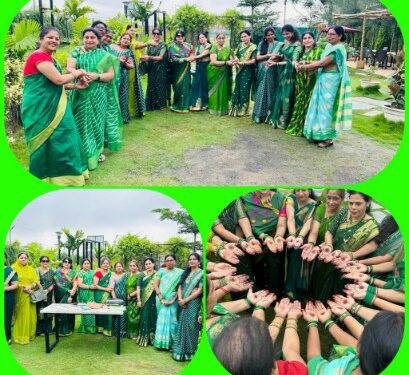 फ्रेन्डस क्लब की सखियों ने हरियाली उत्सव पर एक दूसरे को हरी चूड़ियाँ पहनाकर और सावन के झूले झूलकर मनाया