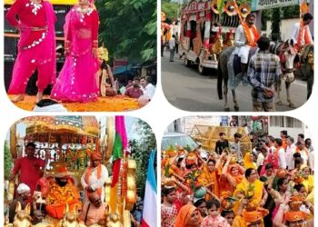 भगवान श्री रामदेव जी के जन्मोत्सव एवं संगीत में कथा कार्यक्रम की भव्य कलश यात्रा निकाली