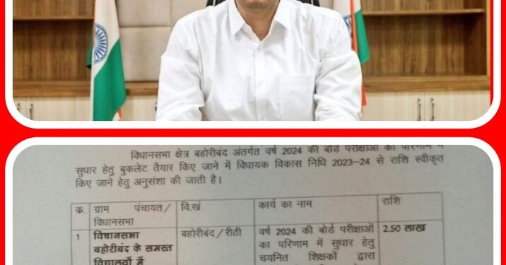 कलेक्टर के नवाचार में सहयोग के लिए बहोरीबंद विधायक भी आगे आए विद्यार्थियों के लिए उपयोगी बुकलेट प्रकाशन के लिए विधायक निधि से 2.50 लाख की राशि देने जारी किया पत्र