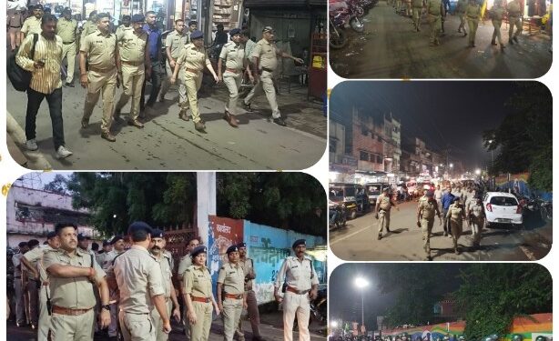 कोतवाली कटनी आगामी विधान सभा चुनाव एवं आने वाले त्यौहारों की तैयारियों को लेकर शहर में निकाला गया फ्लैग मार्च