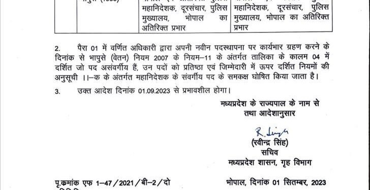 भोपाल ब्रेकिंग IPS  विपिन माहेश्वरी को पदोन्नत कर एसटीएफ और दूरसंचार का स्पेशल DG बनाया गया, आदेश जारी