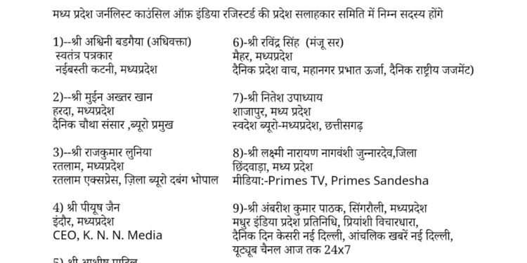 *जेसीआई ने घोषित की मध्यप्रदेश की सलाहकार समिति,वरिष्ठ के साथ युवाओ को भी किया शामिल*