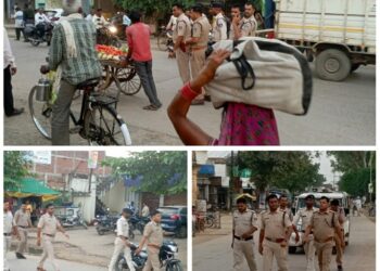 थाना प्रभारी पवई ने दलबल के साथ नगर में किया फ्लेग मार्च  सड़क पर वाहन खड़ा करने वाले एवं दुकान लगाने वाले लोगों को दी समझाइस