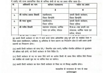 भोपाल चुनाव से पहले प्रमोशन का भी दौर जारी, पत्र तहसीलदारों को दिया गया  डिप्टी_कलेक्टर का प्रभार, देखें लिस्ट