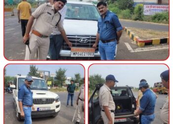 आदर्श आचरण संहिता के पालन में वाहनों की जांच कार्यवाही जारी 33 चालान बनाए जाकर 53 हजार शमन शुल्क वसूला गया