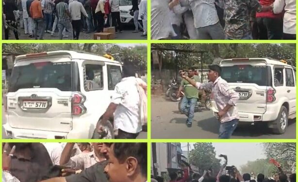 देवास जिले के खातेगांव विधानसभा के कांग्रेस प्रत्याशी दीपक जोशी के जनसंपर्क के दौरान कार्यकर्ताओं ने किया विरोध… गाड़ी में की तोड़फोड़