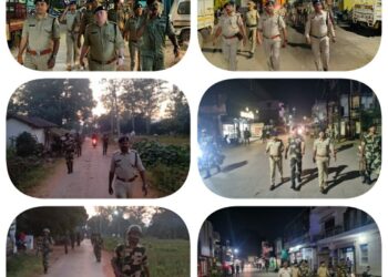 जिला पुलिस बल एवं केन्द्रीय अर्द्धसैनिक बल की संयुक्त टीम द्वारा थाना कोतवाली, थाना बसंतपुर, ओपी चिखली क्षेत्र में निकाला गया