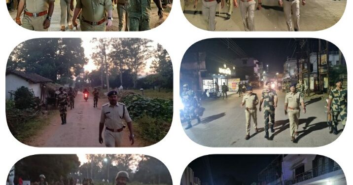 जिला पुलिस बल एवं केन्द्रीय अर्द्धसैनिक बल की संयुक्त टीम द्वारा थाना कोतवाली, थाना बसंतपुर, ओपी चिखली क्षेत्र में निकाला गया