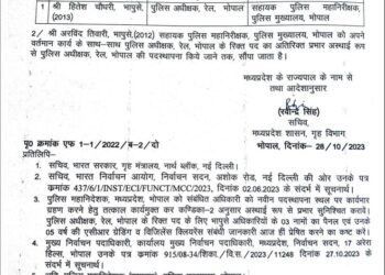 भोपाल एसपी रेल हितेश चौधरी का तबादला, PHQ में AIG पद पर हुआ ट्रांसफर विधायक कुणाल चौधरी के भाई हैं हितेश