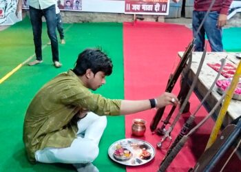 विश्व हिंदू परिषद बजरंग दल बड़ग्यार में हुवा शस्त्र पूजन
