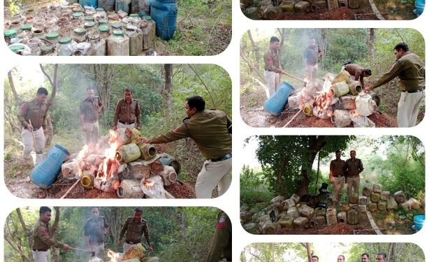 एनकेजे पुलिस द्वारा की गई बड़ी कार्यवाही, अवैध कच्ची हाथ भट्टी से बनी शराब के ठिकानो पर की दबिश,4000 किलोग्राम अवैध महुआ लाहन किया गया नष्ट