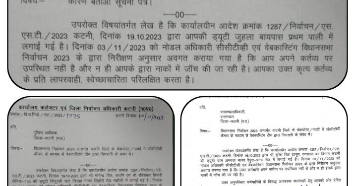 चेक पोस्ट नाकों से गायब होना 3 कर्मचारियों को पडा महंगा एक को कारण बताओ नोटिस जारी, तो दो पर कार्यवाही हेतु पत्र प्रेषित