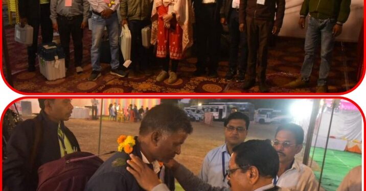 मतदान संपन्न कराकर वापस लौटे दलों का फूल-मालाओं से स्वागत