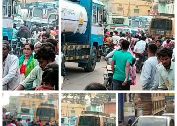 फुटपाथ पर अतिक्रमण, सड़क किनारे खड़े वाहन से लगता है अतिक्रमण  बड़े वाहनों के आवागमन बना जाम का कारण,झंडा चौक से तीनों मार्गों पर बनती है जाम की स्थिति देखे VIDEO