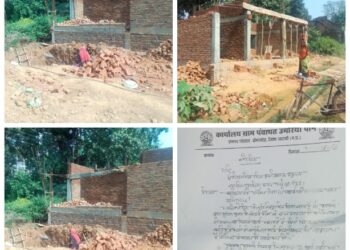 नोटिस के बाद भी अवैध मकान निर्माण कर रहा कब्जाधारी  उमरियापान के मुड़िया पुरवा का मामला,पटवारी ने भी लगाई रोक