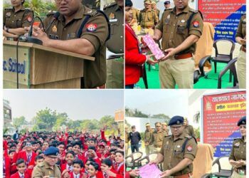 *सेंट जेवियर सीनियर सेकेंडरी स्कूल,में आयोजित यातायात जागरुकता शिविर कार्यक्रम के दौरान पुलिस अधीक्षक कन्नौज, अमित कुमार आनंद द्वारा छात्रों को पढ़ाया गया सुरक्षा, जागरूकता व यातायात का पाठ।*