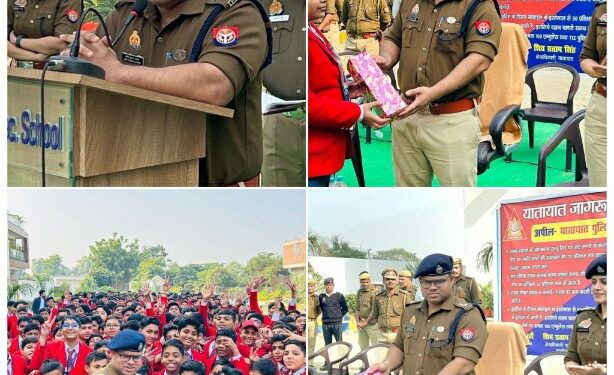 *सेंट जेवियर सीनियर सेकेंडरी स्कूल,में आयोजित यातायात जागरुकता शिविर कार्यक्रम के दौरान पुलिस अधीक्षक कन्नौज, अमित कुमार आनंद द्वारा छात्रों को पढ़ाया गया सुरक्षा, जागरूकता व यातायात का पाठ।*