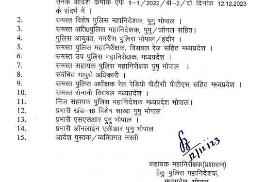 भोपाल  3 IPS अफसरों को अतिरिक्त प्रभार, देखें Order