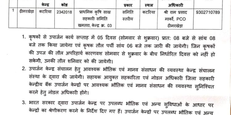 तहसील ढ़ीमरखेड़ा में तृतीय उपार्जन केन्द्र स्थापित कृषकों को उपार्जन कार्य में मिलेगी सुविधा