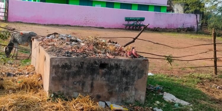 टूटे फूटे पड़े नाडेप, सड़क पर कचरे का अंबार