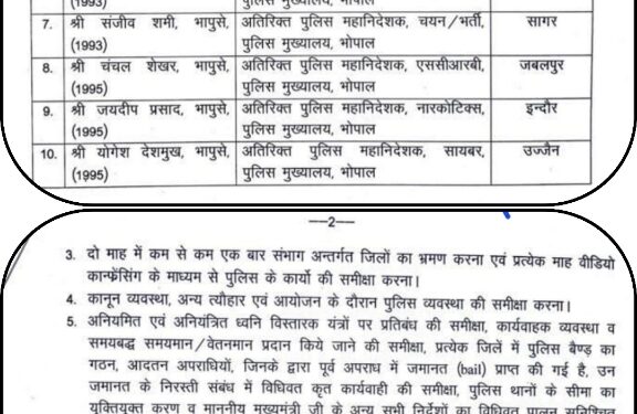 ADG रैंक के अधिकारियों को कानून व्यवस्था की समीक्षा के लिए संभाग आवंटित