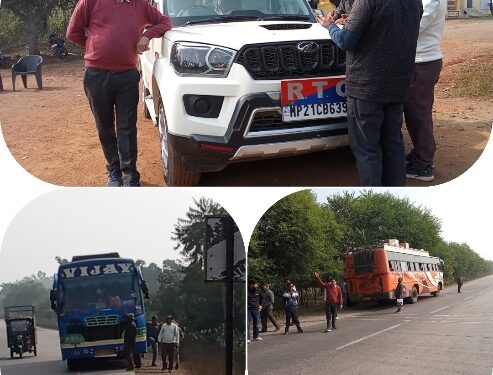 *सुरक्षा के मद्देनजर सुर्खी मोड़ समीप आरटीओ ने की वाहनों की चेकिंग*