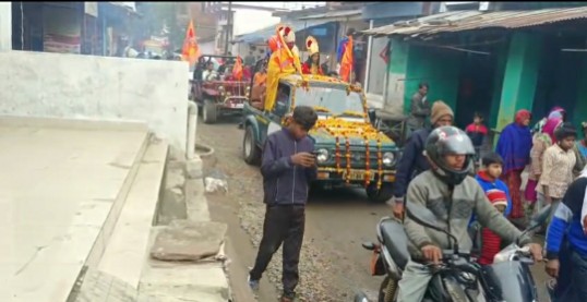गांव गांव में भव्य स्वागत हुआ राम दरबार शोभायात्रा का श्री राम ,लक्ष्मण और सीता की झाँकी का पूजन अर्चन सिलौड़ी