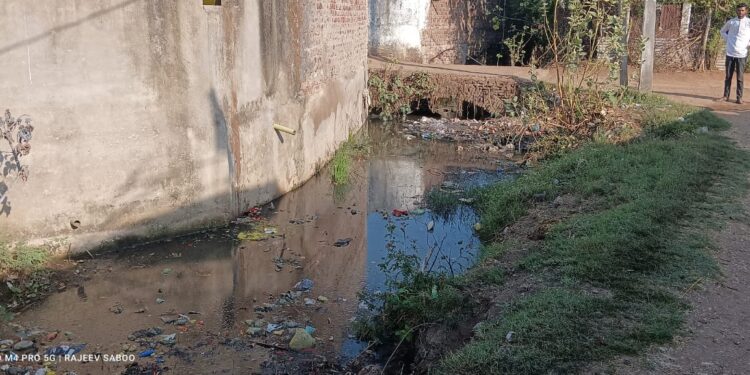 सोडलपुर ग्राम के नाले में कचरे से रुका पानी बदबू से ग्रामीण परेशान