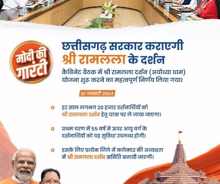 छत्तीसगढ़ सरकार “18 से 75” वर्ष आयु वर्ग के छत्तीसगढ़ निवासियों को श्री रामलला के दर्शन कराएगी।