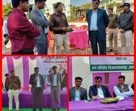 छात्रों को वन,वन्य प्राणी एवं पर्यावरण की अनुभूति कराने हेतु आयोजित जागरूकता शिविर में सिमरिया पहुंचे जिला पंचायत के सीईओ शिशिर गेमावत।