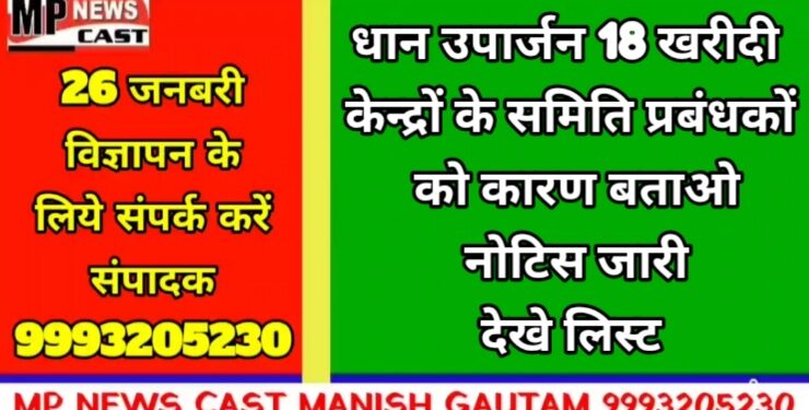 धान उपार्जन 18 खरीदी केन्द्रों के समिति प्रबंधकों को कारण बताओ नोटिस जारी देखे लिस्ट