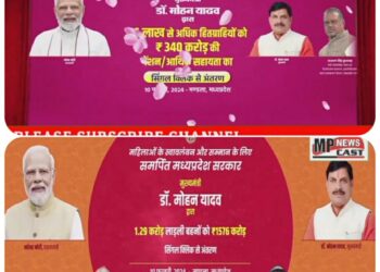 मुख्यमंत्री डॉ. मोहन यादव ने आज मंडला में आयोजित कार्यक्रम में सिंगल क्लिक के माध्यम से 1.29 करोड़ लाड़ली बहनों के खाते में ₹1576 करोड़ की आर्थिक सहायता राशि का अंतरण किया।  मुख्यमंत्री जी ने 56 लाख सामाजिक सुरक्षा पेंशन हितग्राहियों के खाते में भी ₹340 करोड़ की राशि अंतरित की। देखे VIDEO