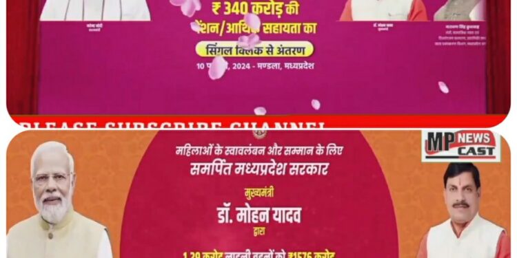 मुख्यमंत्री डॉ. मोहन यादव ने आज मंडला में आयोजित कार्यक्रम में सिंगल क्लिक के माध्यम से 1.29 करोड़ लाड़ली बहनों के खाते में ₹1576 करोड़ की आर्थिक सहायता राशि का अंतरण किया।  मुख्यमंत्री जी ने 56 लाख सामाजिक सुरक्षा पेंशन हितग्राहियों के खाते में भी ₹340 करोड़ की राशि अंतरित की। देखे VIDEO