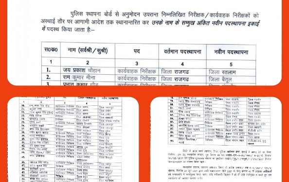 भोपाल 90 पुलिस इंस्पेक्टर्स के ट्रांसफर, PHQ ने जारी किए आदेश, देखें LIST