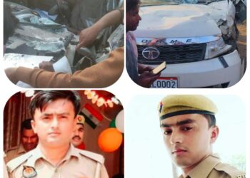 कौशांबी जिले के संदीपनघाट थाना क्षेत्र में तेज रफ्तार कार खड़ी डीसीएम से टकरा गई,हादसे में कार के परखच्चे उड़ गए