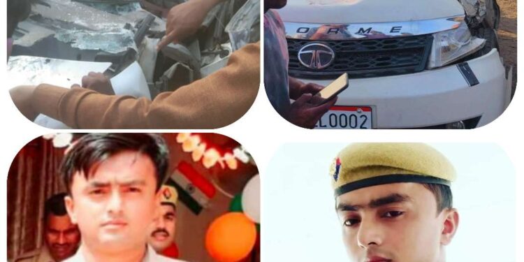 कौशांबी जिले के संदीपनघाट थाना क्षेत्र में तेज रफ्तार कार खड़ी डीसीएम से टकरा गई,हादसे में कार के परखच्चे उड़ गए