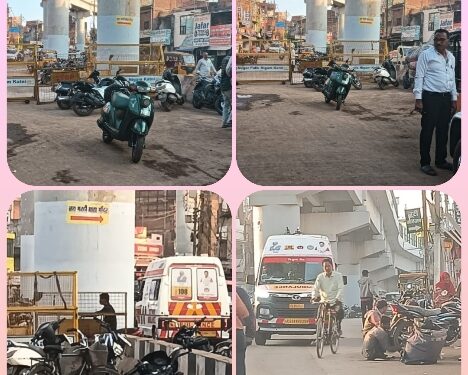 सड़क बनने के बाद भी बंद पड़ा आजाद चौक से मिशन चौक जाने का मार्ग , माहापौर के फिता काटने का इंतजार , जाम मे फसी रहती है एम्बुलेंस