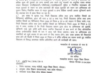 भोपाल निजी स्कूलों द्वारा पालकों को कोर्स की किताबें, यूनिफार्म और अन्य सामग्री किसी तय दुकान से खरीदने के लिए दबाव डालने पर होगी कार्रवाई, स्कूल शिक्षा विभाग ने कलेक्टरों को जारी किया पत्र। स्कूल संचालकों पर हो सकता है 2 लाख तक जुर्माना