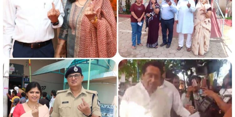 छिंदवाड़ा 19 अप्रैल मतदान के दिन कमलनाथ नकुल नाथ ने सह परिवार मतदान किया साहू परिवार भी पहुंचा मतदान केंद्र कलेक्टर एसपी ने भी सपत्नीक मतदान किया*