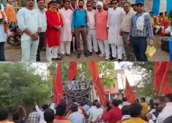 हजारो वाहनों के साथ निकली विशाल वाहन रैली  जय जय परशुराम के नारों से गूजा शहर  वाहन रैली से पूर्व की पूजा अर्चना