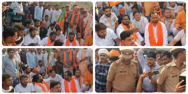 गृह मंत्री की सभा के दौरान पुलिस ने बीजेपी समर्थक को पीटा