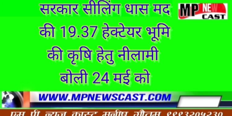सरकार सीलिंग धास मद की 19.37 हेक्टेयर भूमि की कृषि हेतु नीलामी बोली 24 मई को