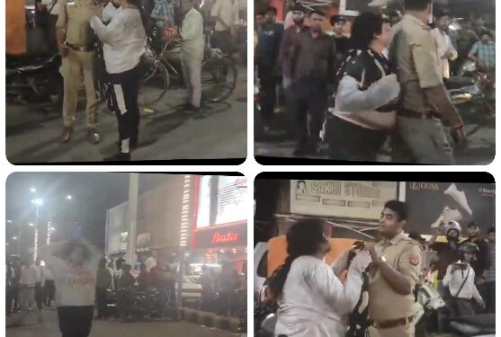 चौराहे पर युवती ने शराब के नशे में किया जमकर ड्रामा।